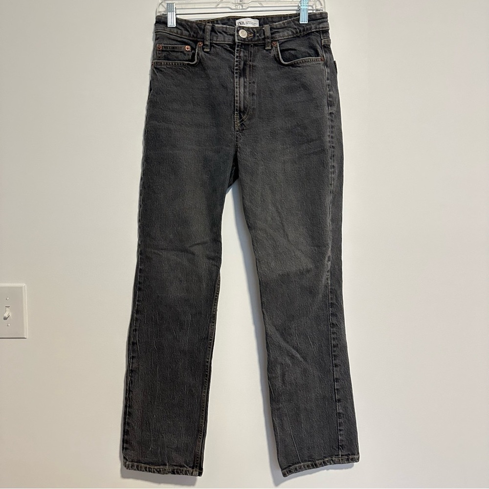 Zara light gray high waisted straight leg jeans